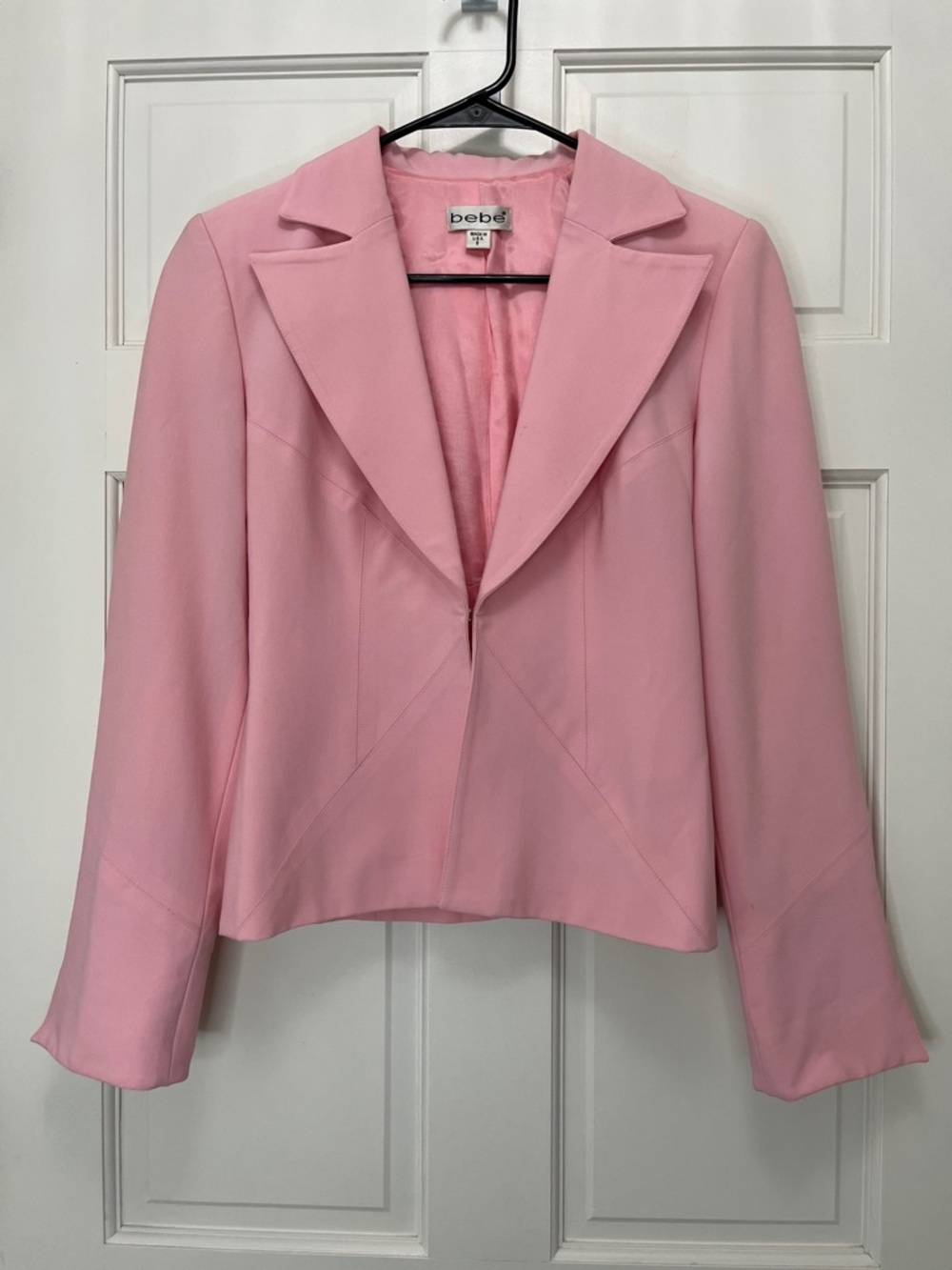 Vtg Bebe Pink Cropped Blazer Jacket Size 6 Made in USA Y2K Pastel Barbiecore